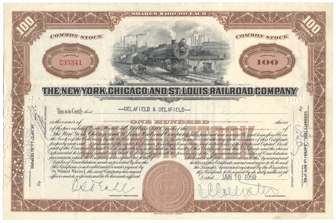 New York, Chicago and St. Louis Railroad Company Stock Certificate