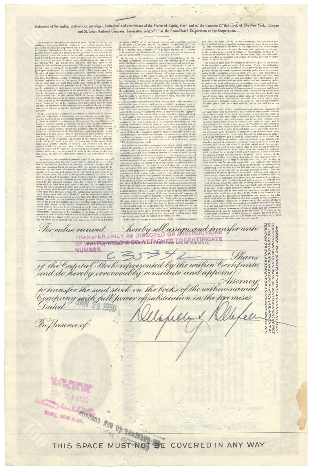 New York, Chicago and St. Louis Railroad Company Stock Certificate