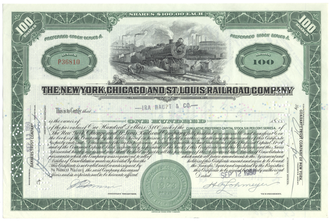 New York, Chicago and St. Louis Railroad Company Stock Certificate