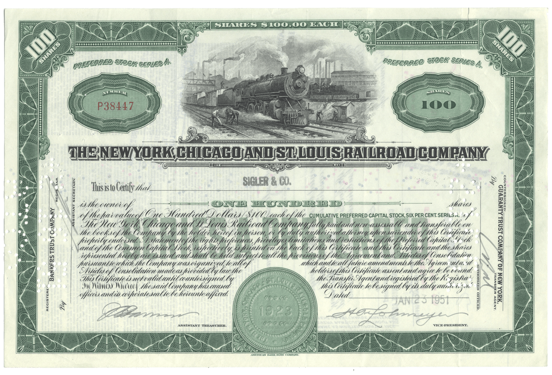 New York, Chicago and St. Louis Railroad Company Stock Certificate