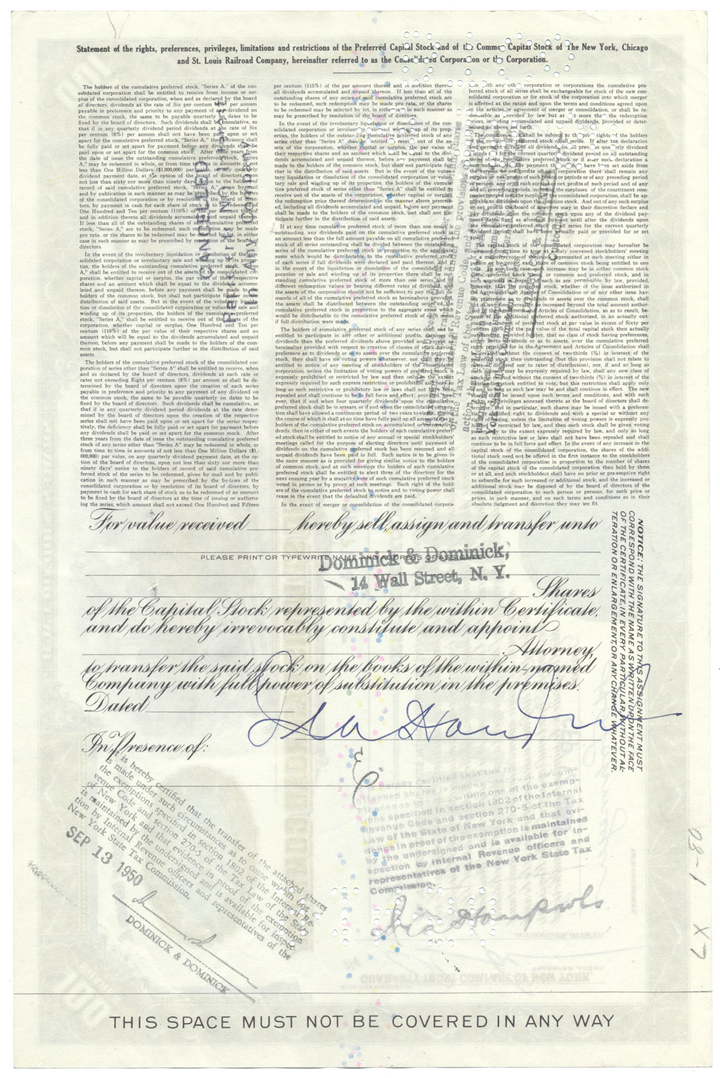 New York, Chicago and St. Louis Railroad Company Stock Certificate