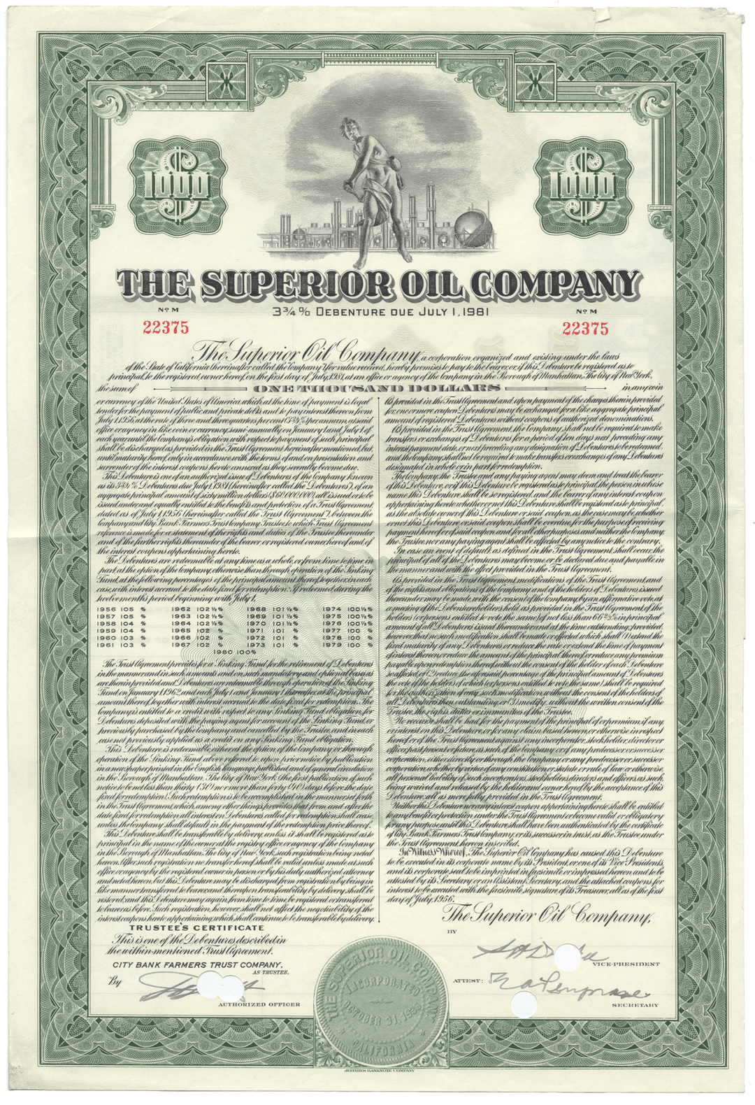 Superior Oil Company Bond Certificate