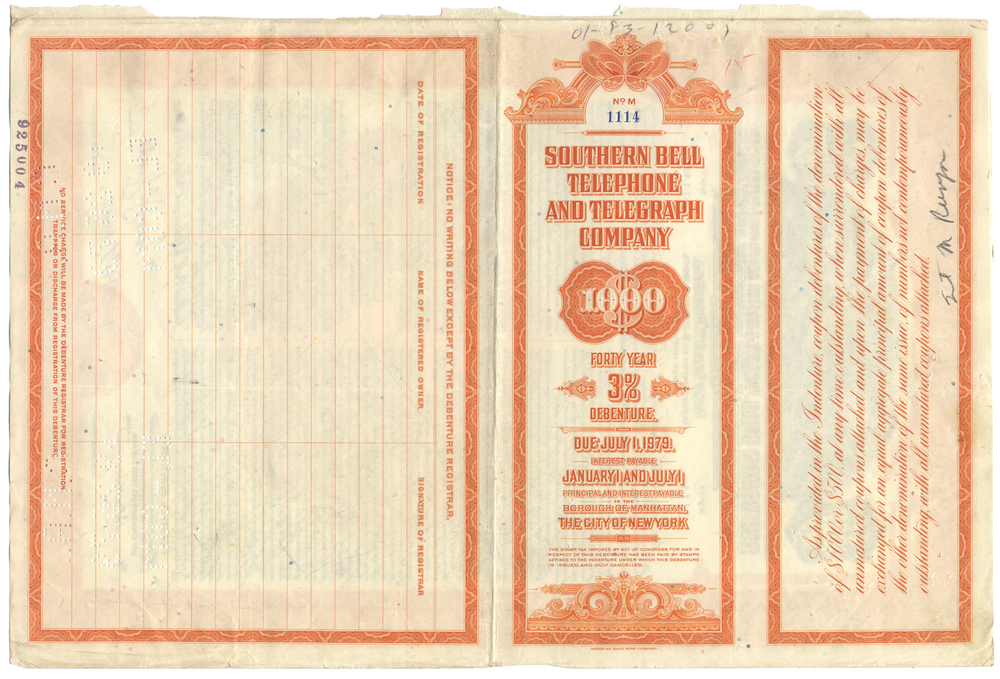 Southern Bell Telephone and Telegraph Company Bond Certificate