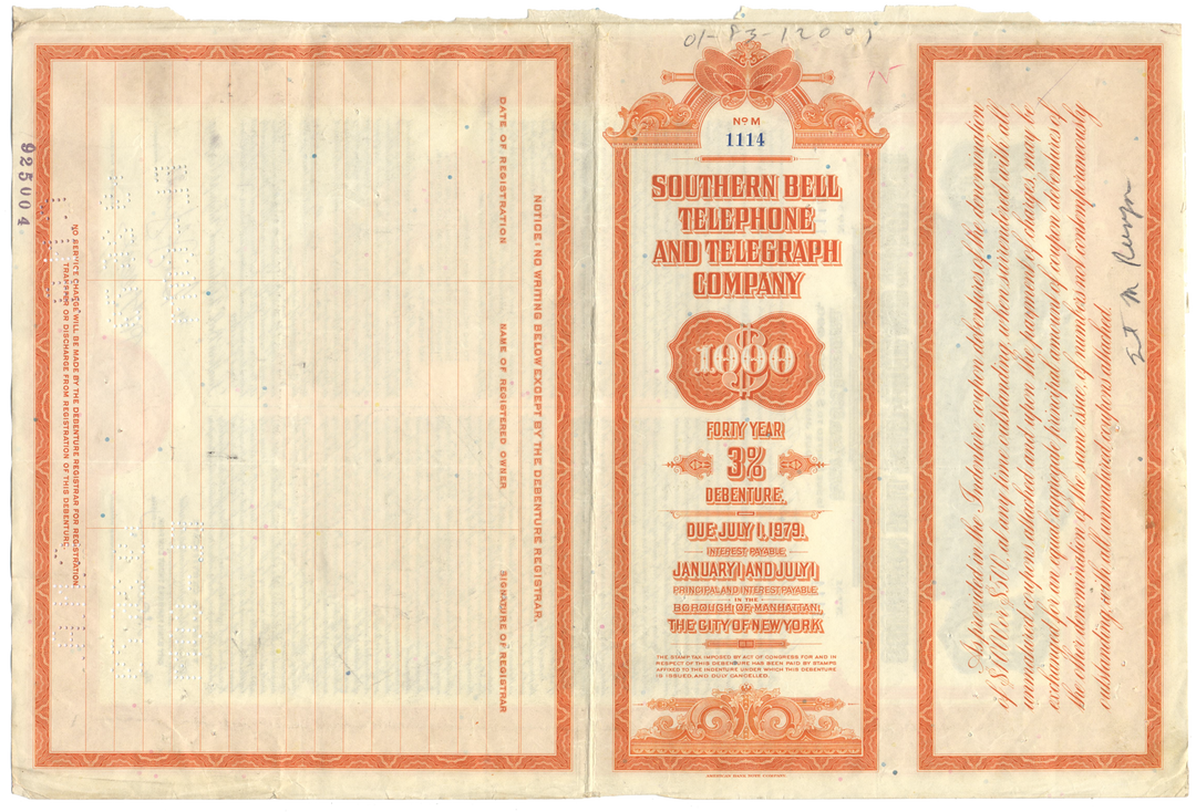 Southern Bell Telephone and Telegraph Company Bond Certificate