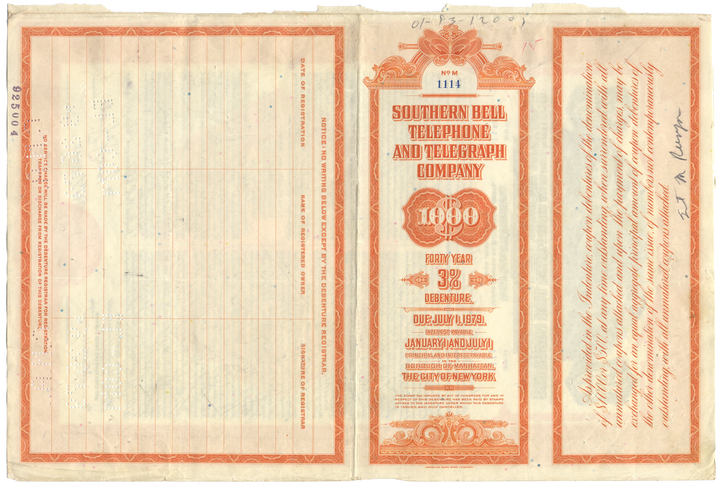 Southern Bell Telephone and Telegraph Company Bond Certificate