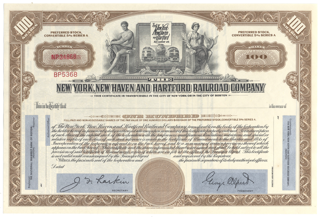 New York, New Haven and Hartford Railroad Company Stock Certificate