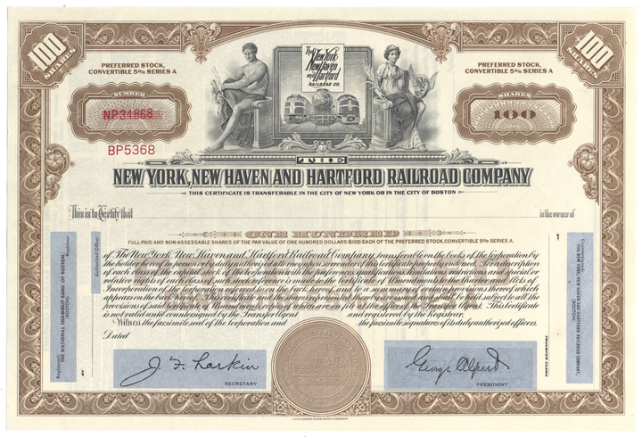 New York, New Haven and Hartford Railroad Company Stock Certificate