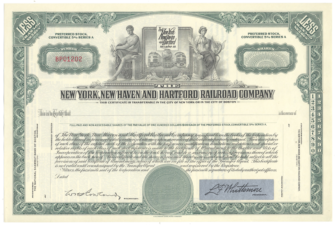 New York, New Haven and Hartford Railroad Company Stock Certificate