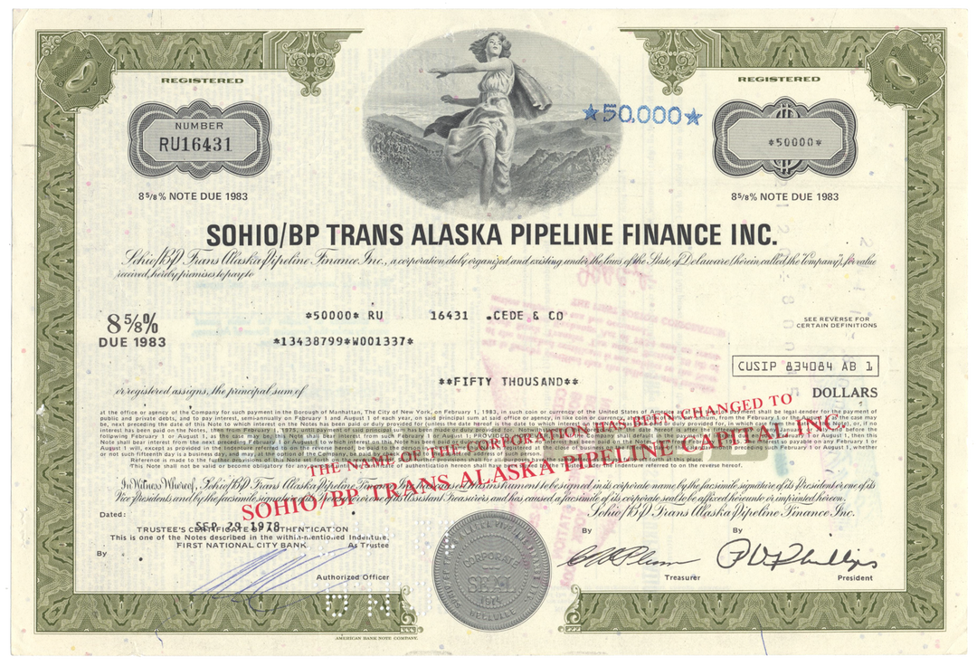 Sohio/BP Trans Alaska Pipeline Finance Inc. Bond Certificate