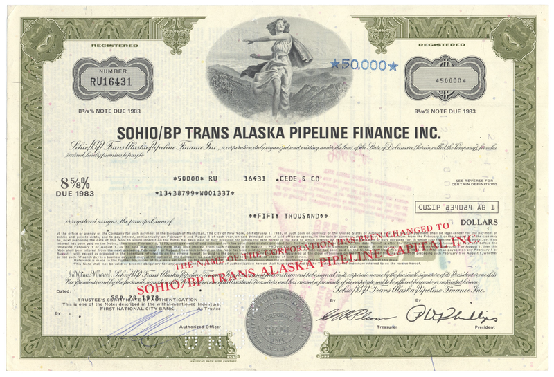 Sohio/BP Trans Alaska Pipeline Finance Inc. Bond Certificate