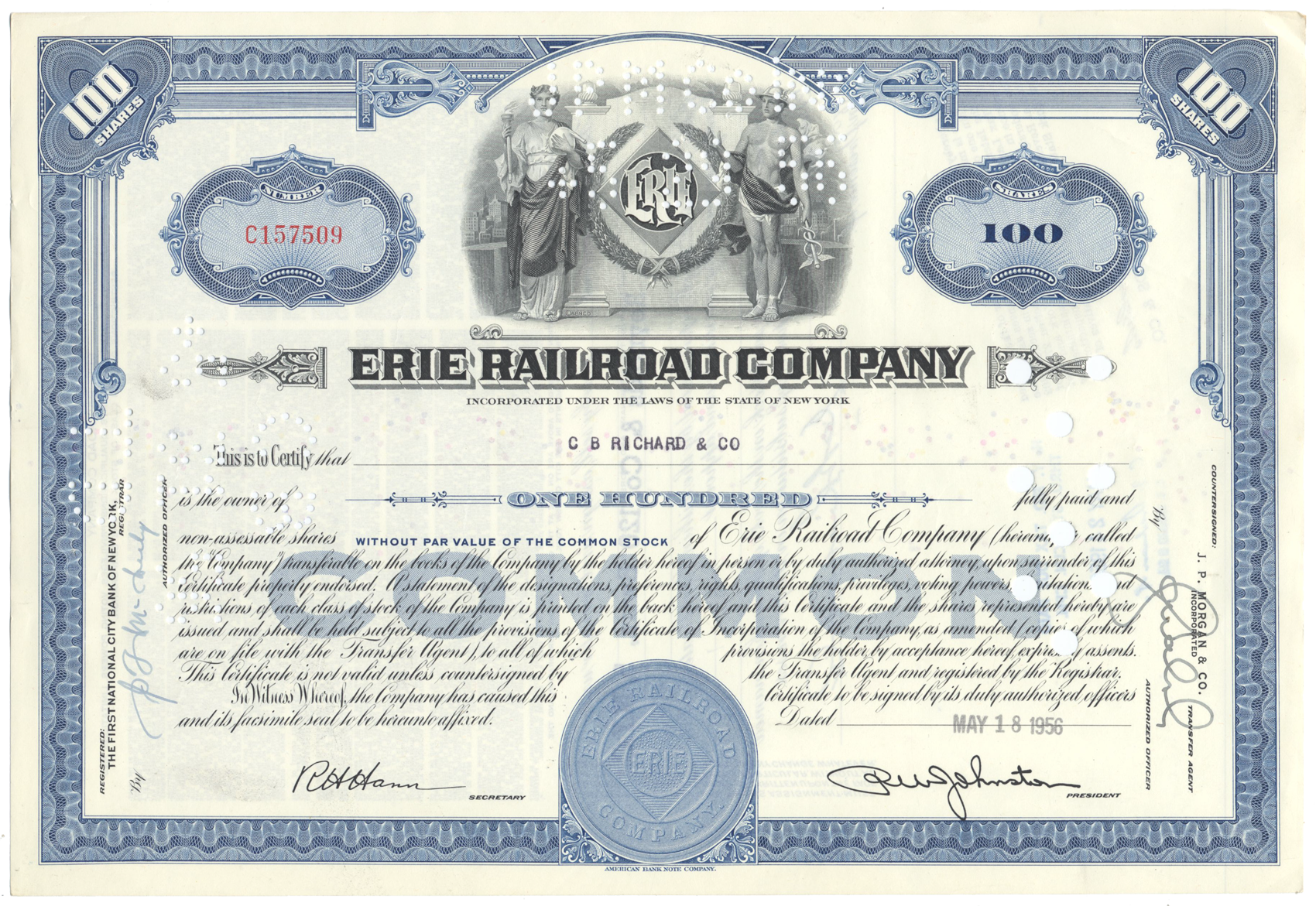 Erie Railroad Company Stock Certificate