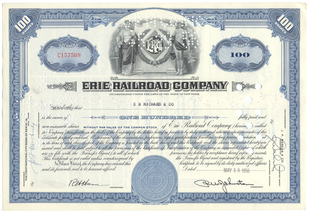 Erie Railroad Company Stock Certificate