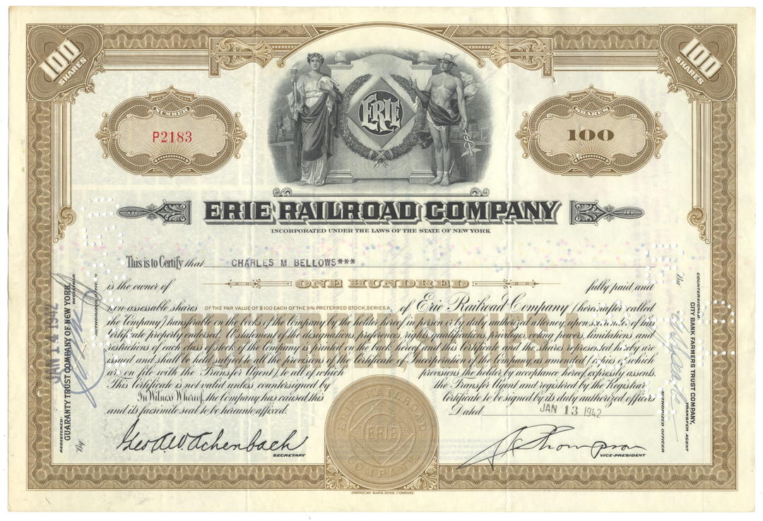 Erie Railroad Company Stock Certificate