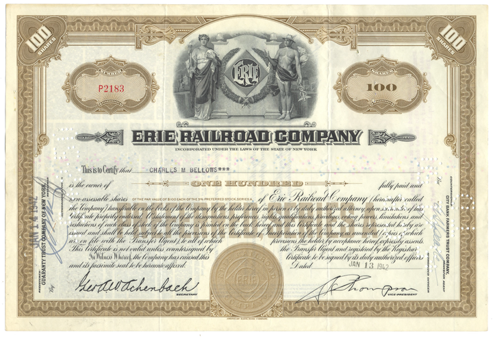 Erie Railroad Company Stock Certificate