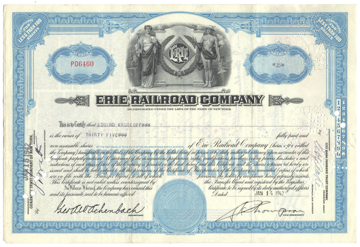 Erie Railroad Company Stock Certificate