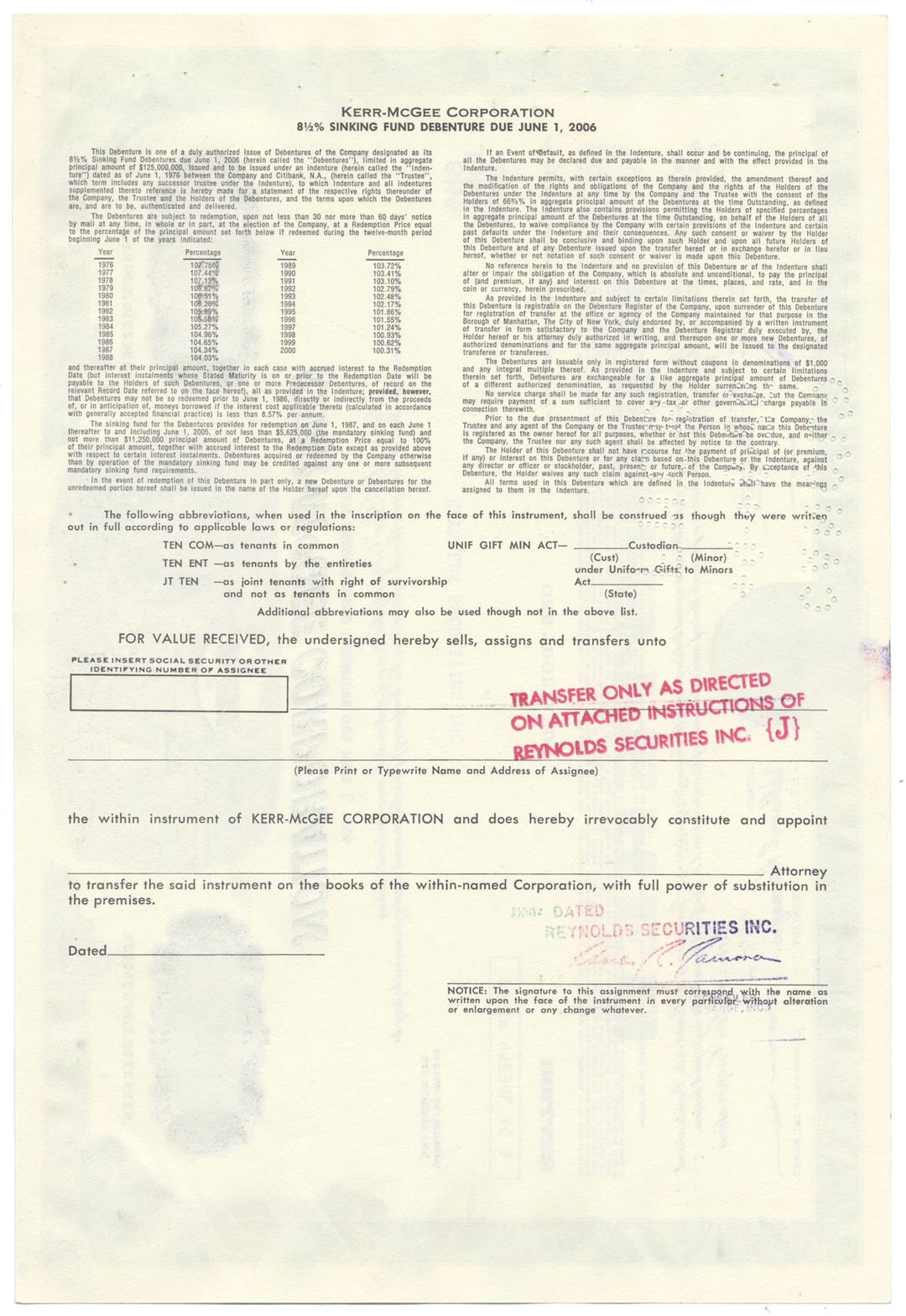 Kerr-McGee Corporation Bond Certificate