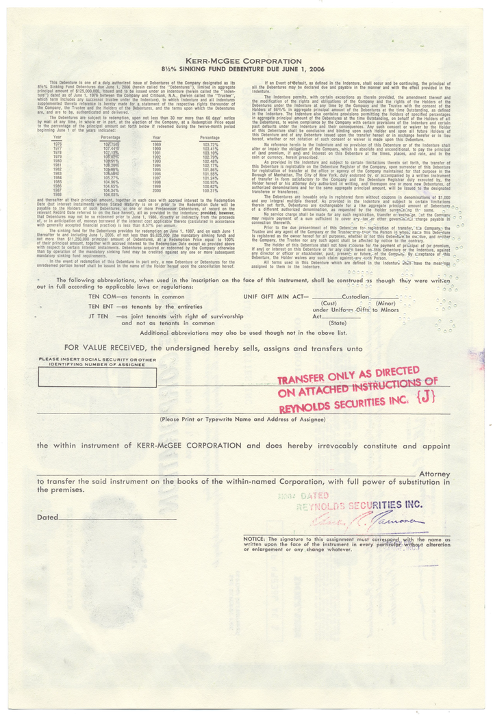 Kerr-McGee Corporation Bond Certificate