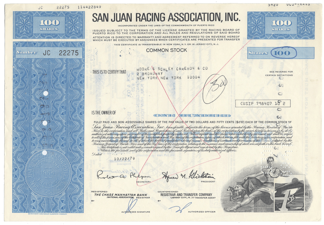 San Juan Racing Association, Inc. Stock Certificate