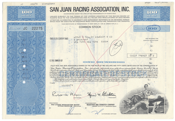 San Juan Racing Association, Inc. Stock Certificate