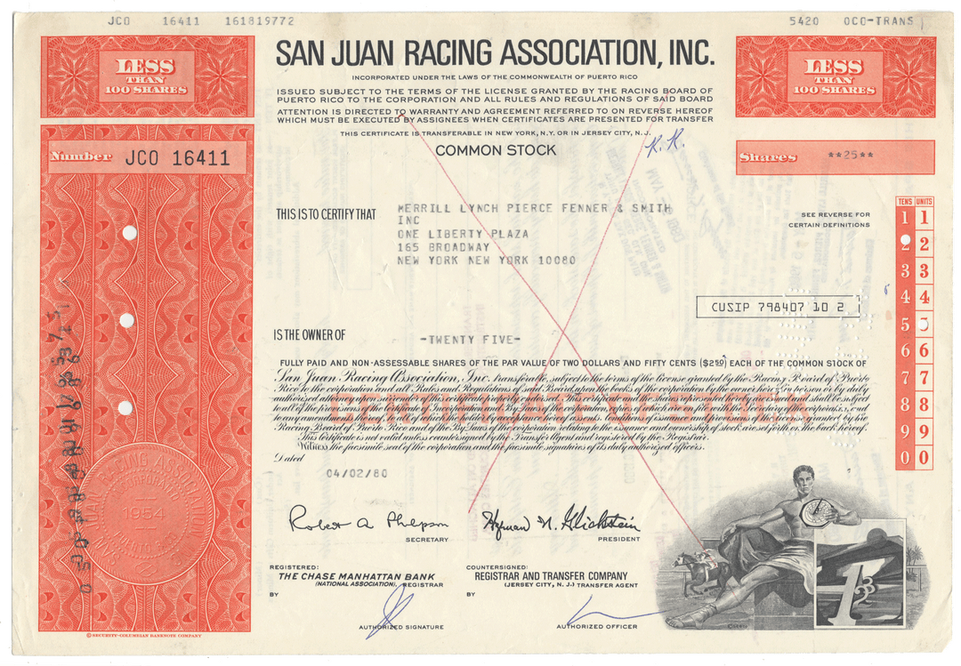 San Juan Racing Association, Inc. Stock Certificate