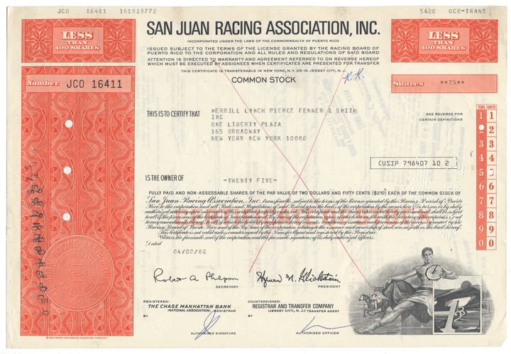 San Juan Racing Association, Inc. Stock Certificate