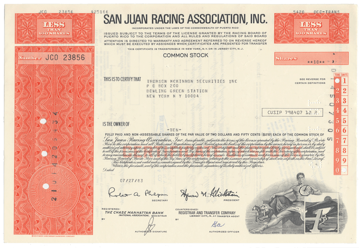 San Juan Racing Association, Inc. Stock Certificate