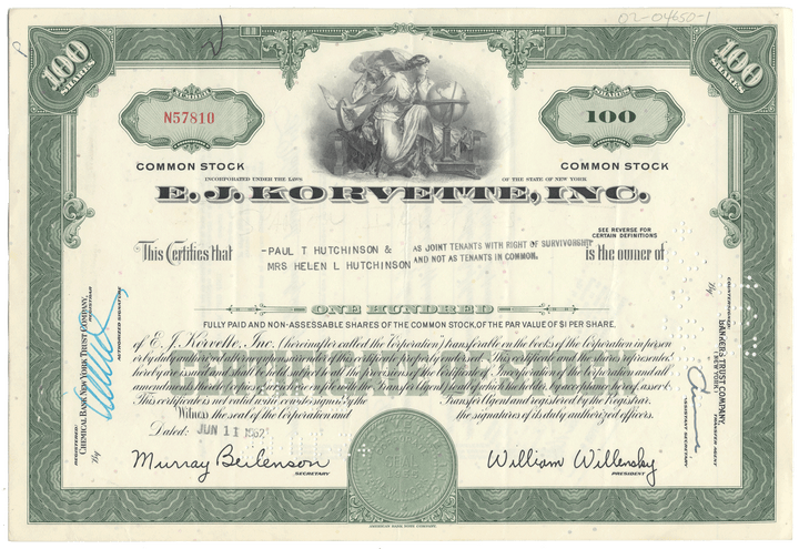 E. J. Korvette Inc Stock Certificate