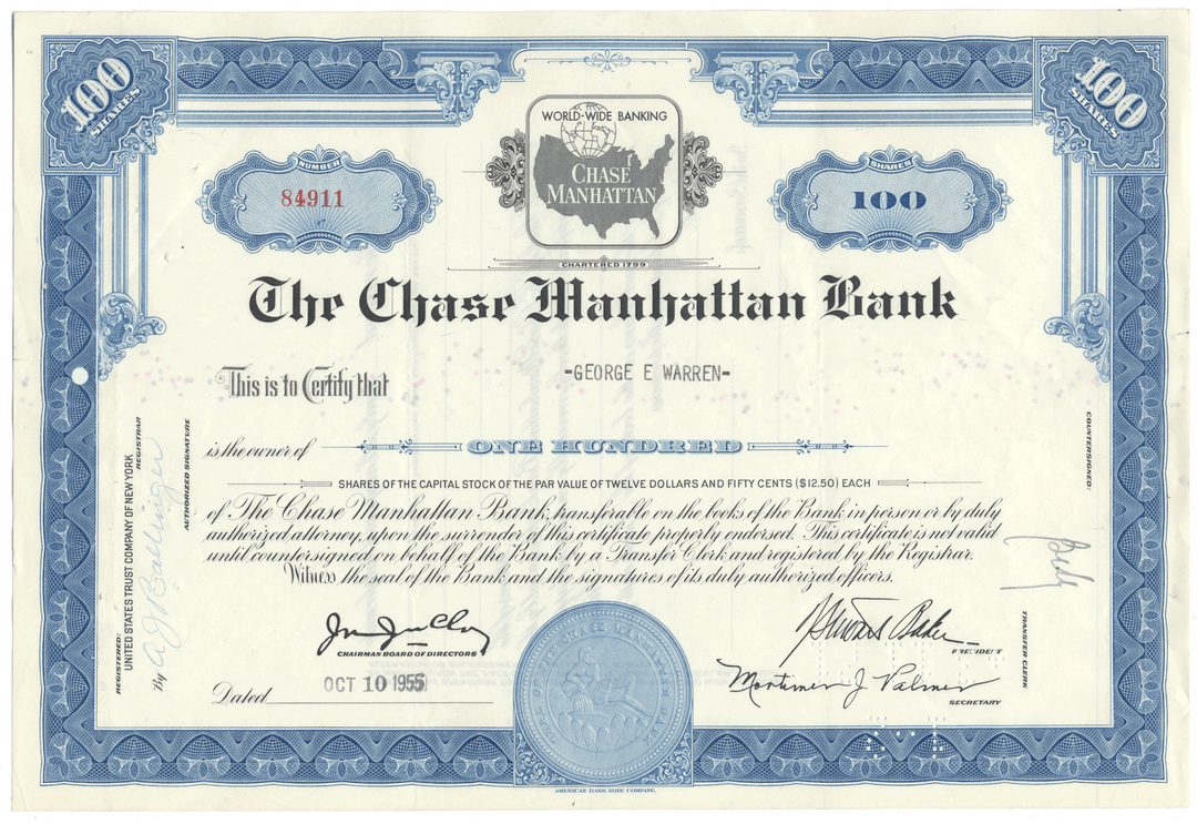 Chase Manhattan Bank Stock Certificate