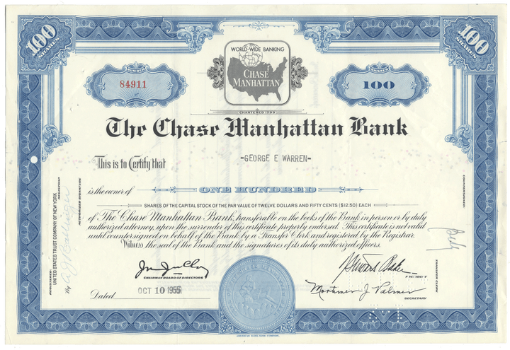 Chase Manhattan Bank Stock Certificate