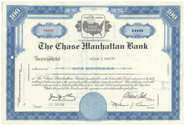 Chase Manhattan Bank Stock Certificate