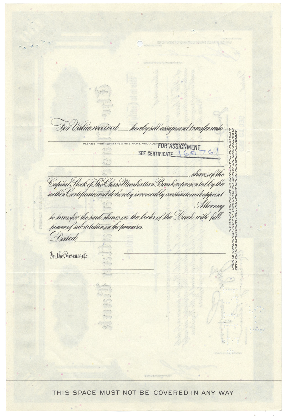 Chase Manhattan Bank Stock Certificate