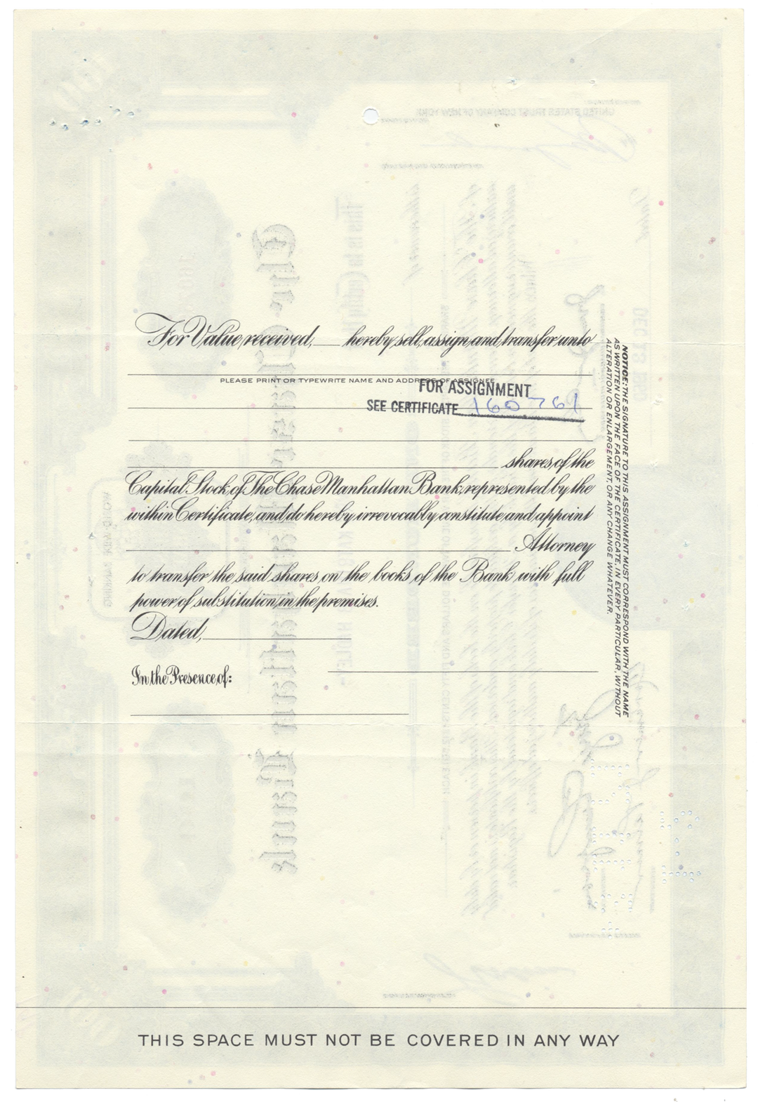 Chase Manhattan Bank Stock Certificate