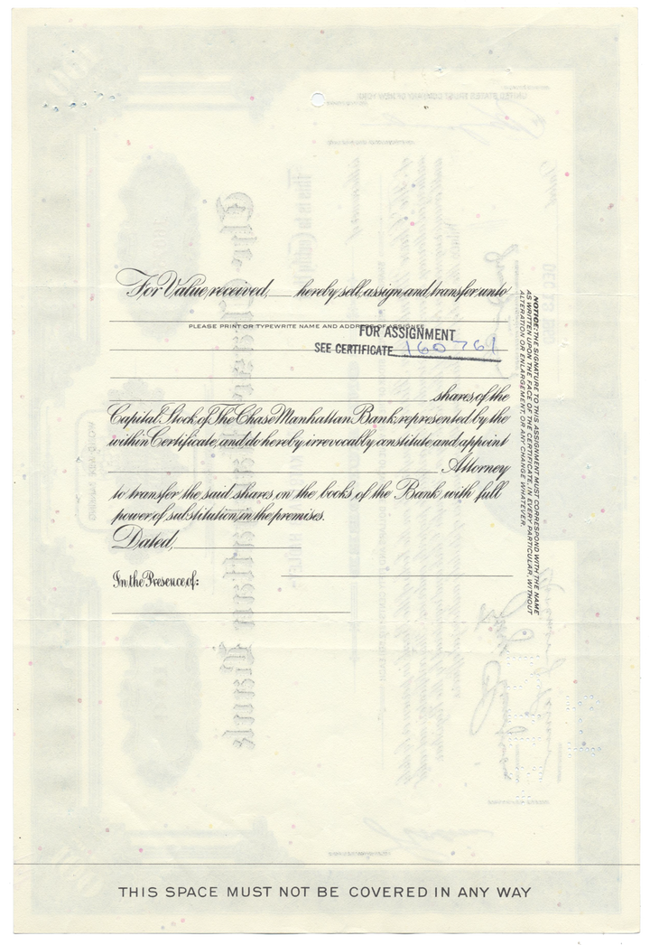 Chase Manhattan Bank Stock Certificate