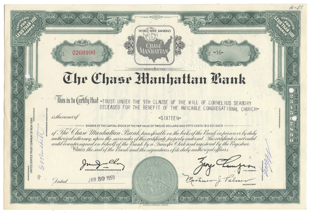 Chase Manhattan Bank Stock Certificate