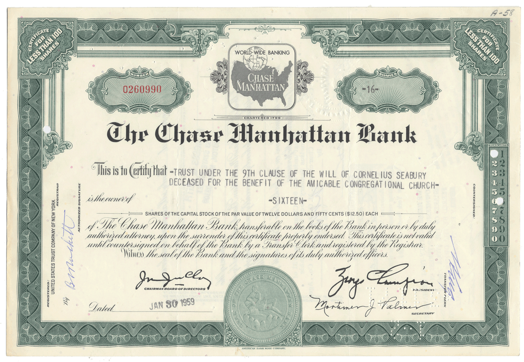 Chase Manhattan Bank Stock Certificate