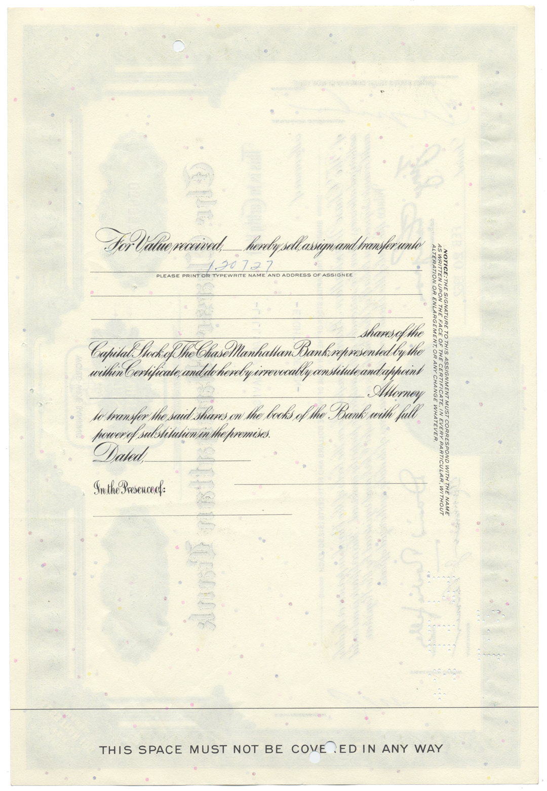 Chase Manhattan Bank Stock Certificate