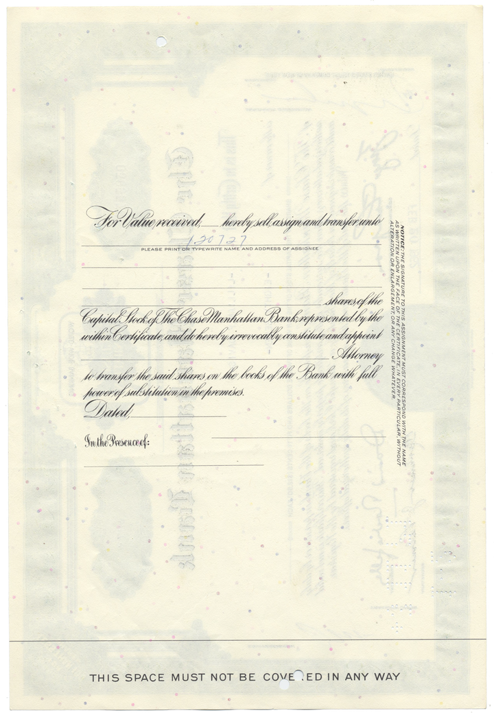 Chase Manhattan Bank Stock Certificate