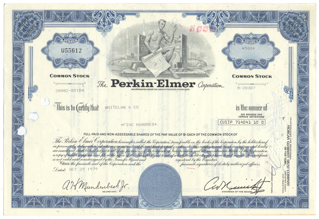 Perkin-Elmer Corporation Stock Certificate