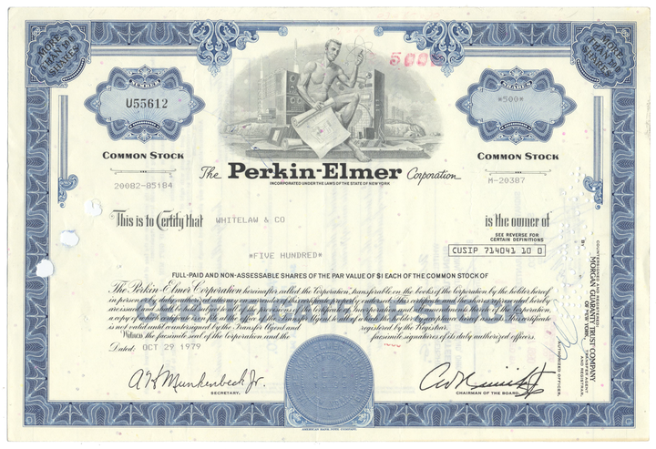 Perkin-Elmer Corporation Stock Certificate