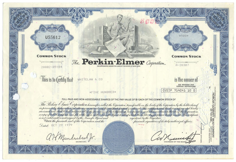 Perkin-Elmer Corporation Stock Certificate