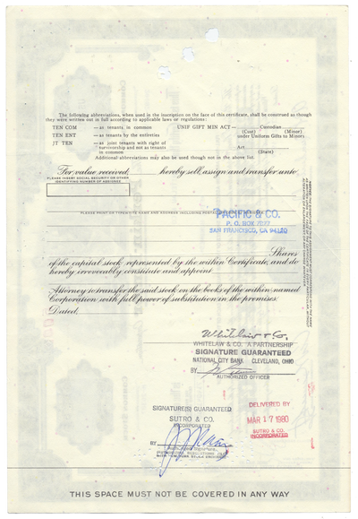 Perkin-Elmer Corporation Stock Certificate