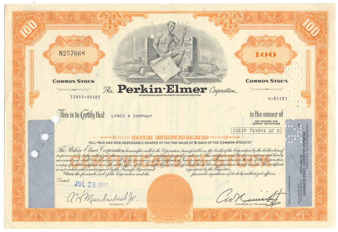 Perkin-Elmer Corporation Stock Certificate