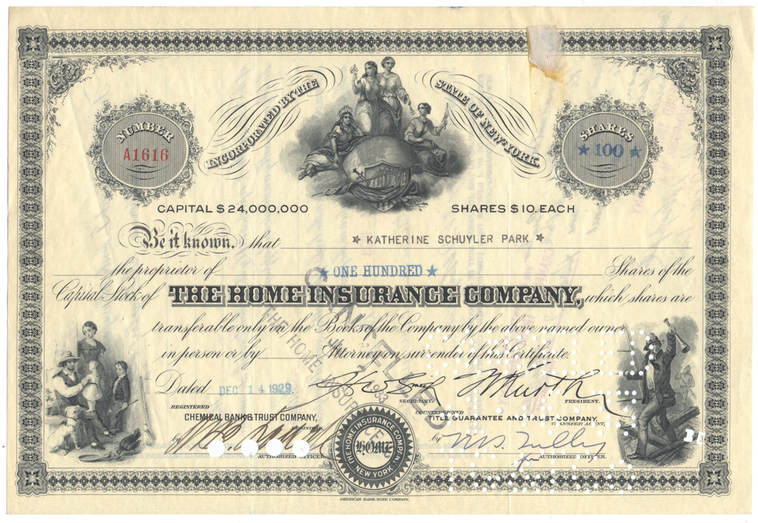 Home Insurance Company Stock Certificate