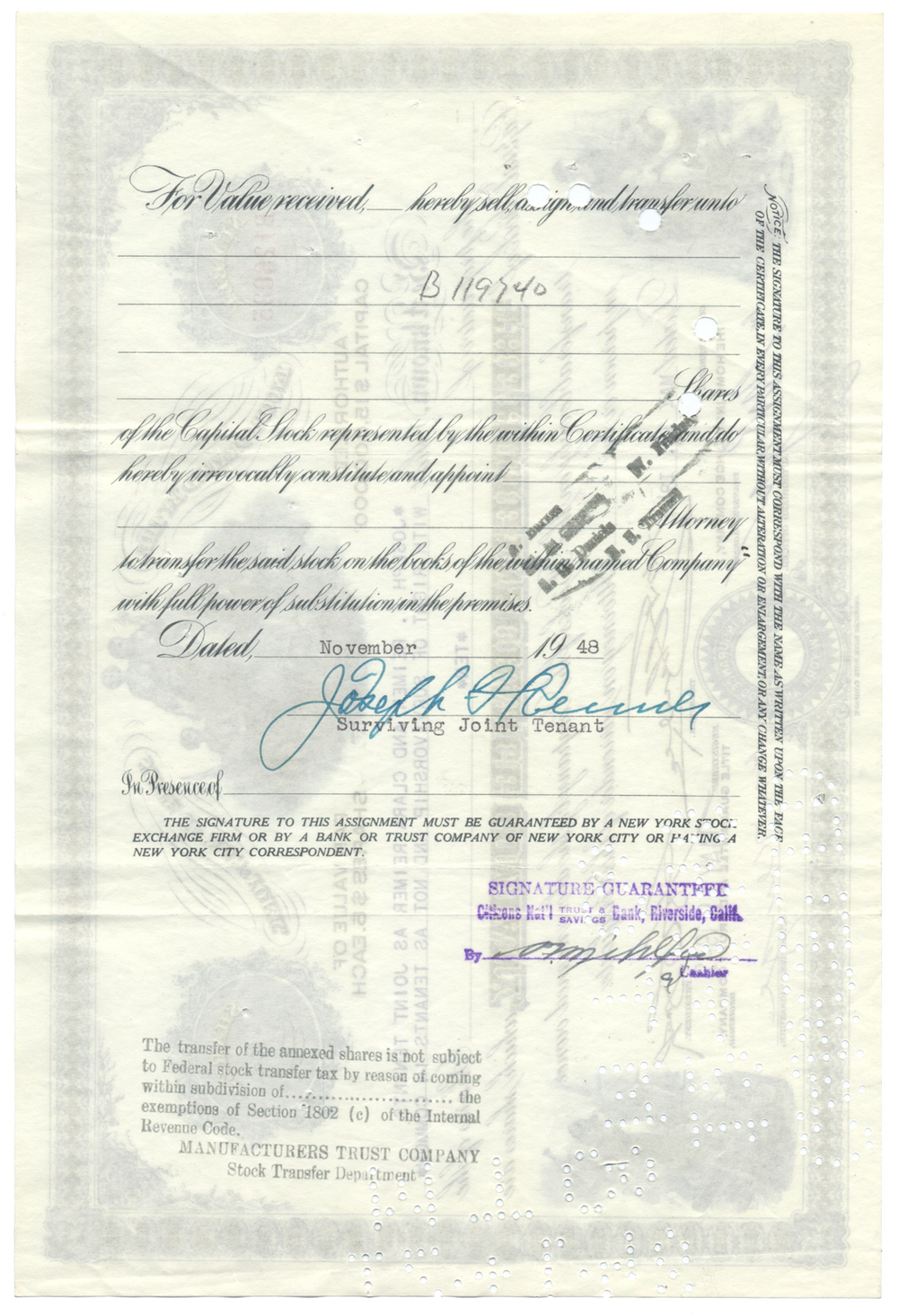 Home Insurance Company Stock Certificate