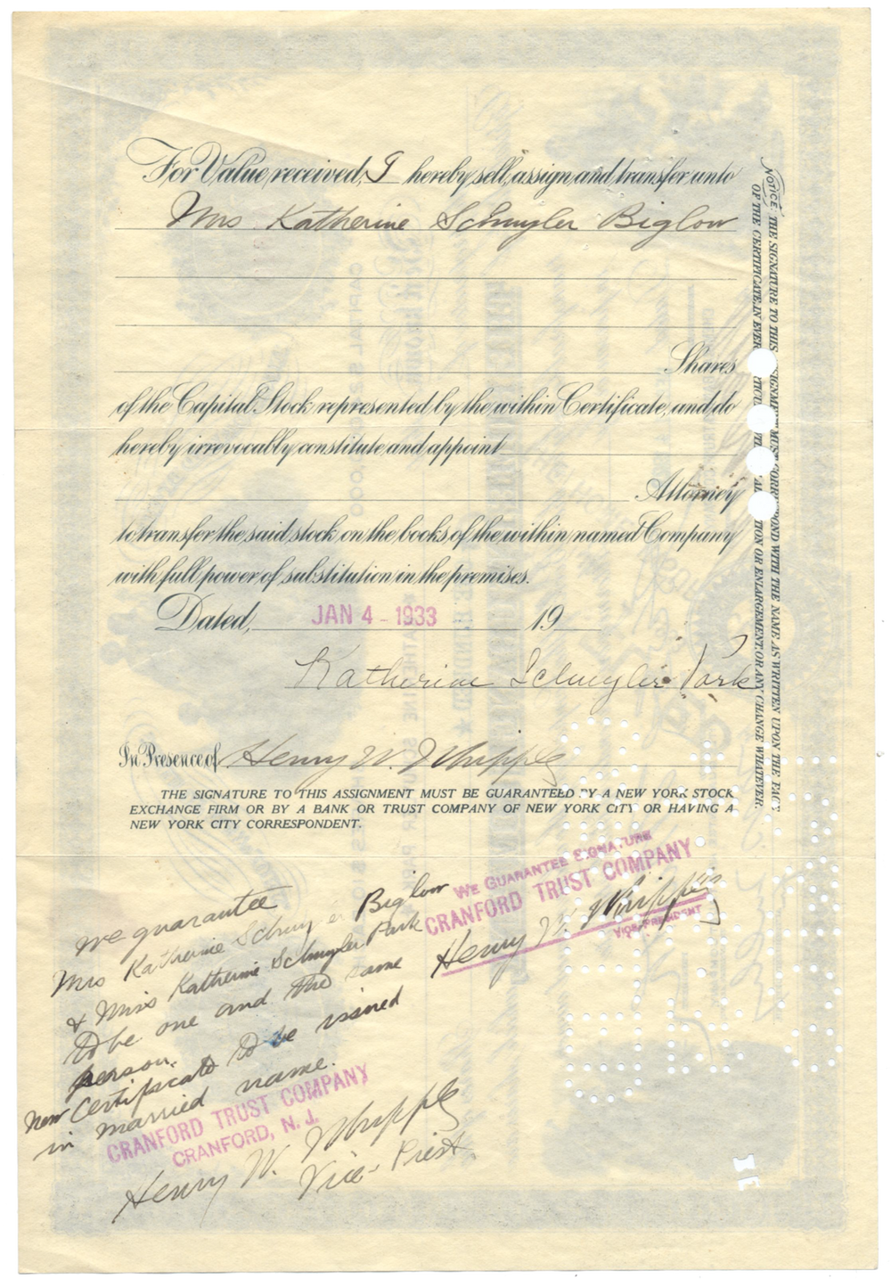 Home Insurance Company Stock Certificate