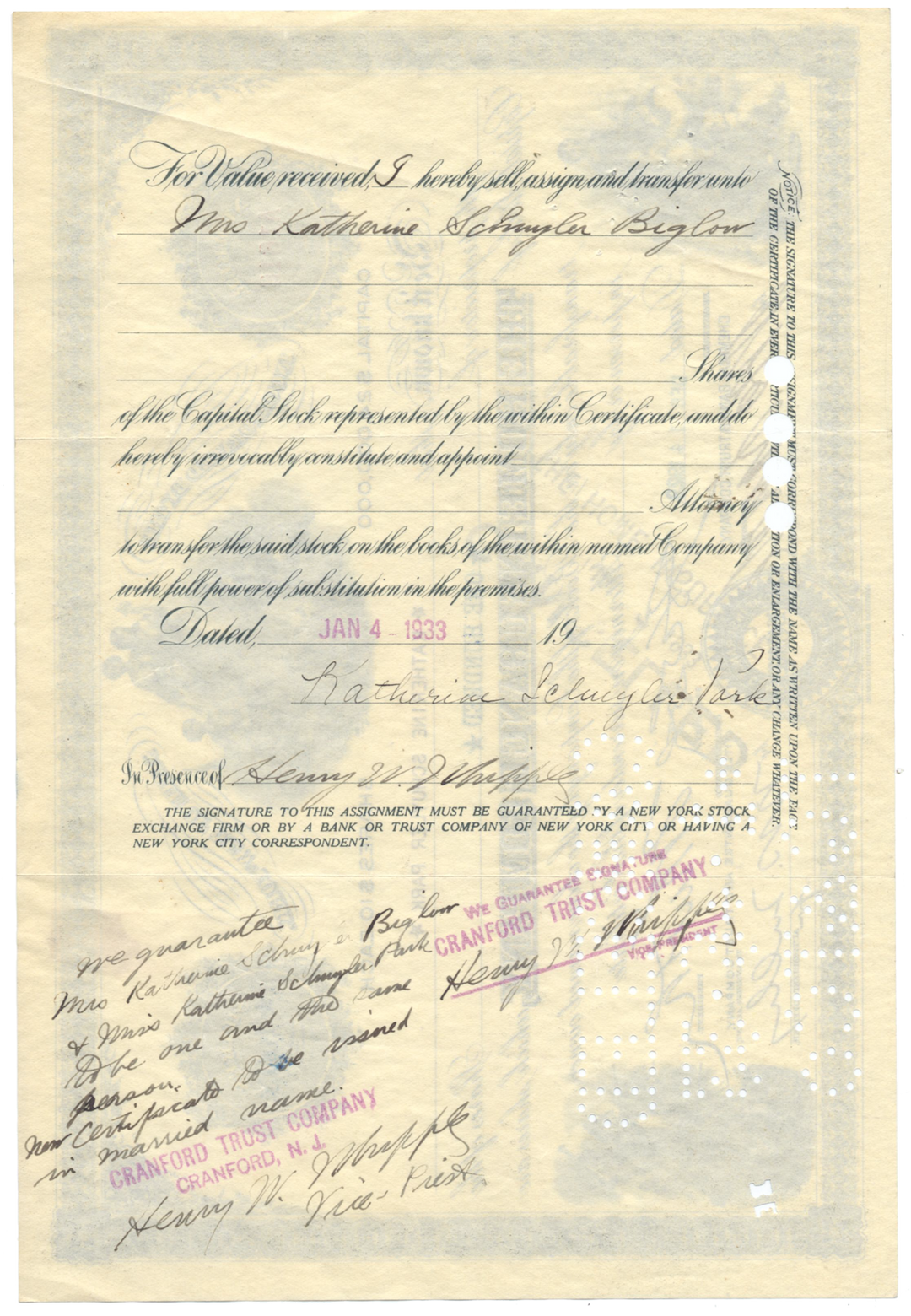 Home Insurance Company Stock Certificate