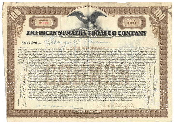 American Sumatra Tobacco Company Stock Certificate