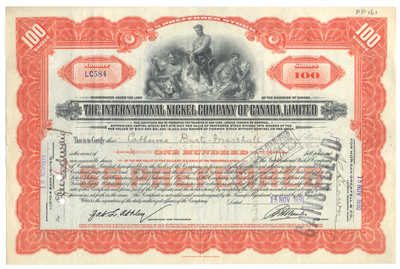 International Nickel Company of Canada Stock Certificate