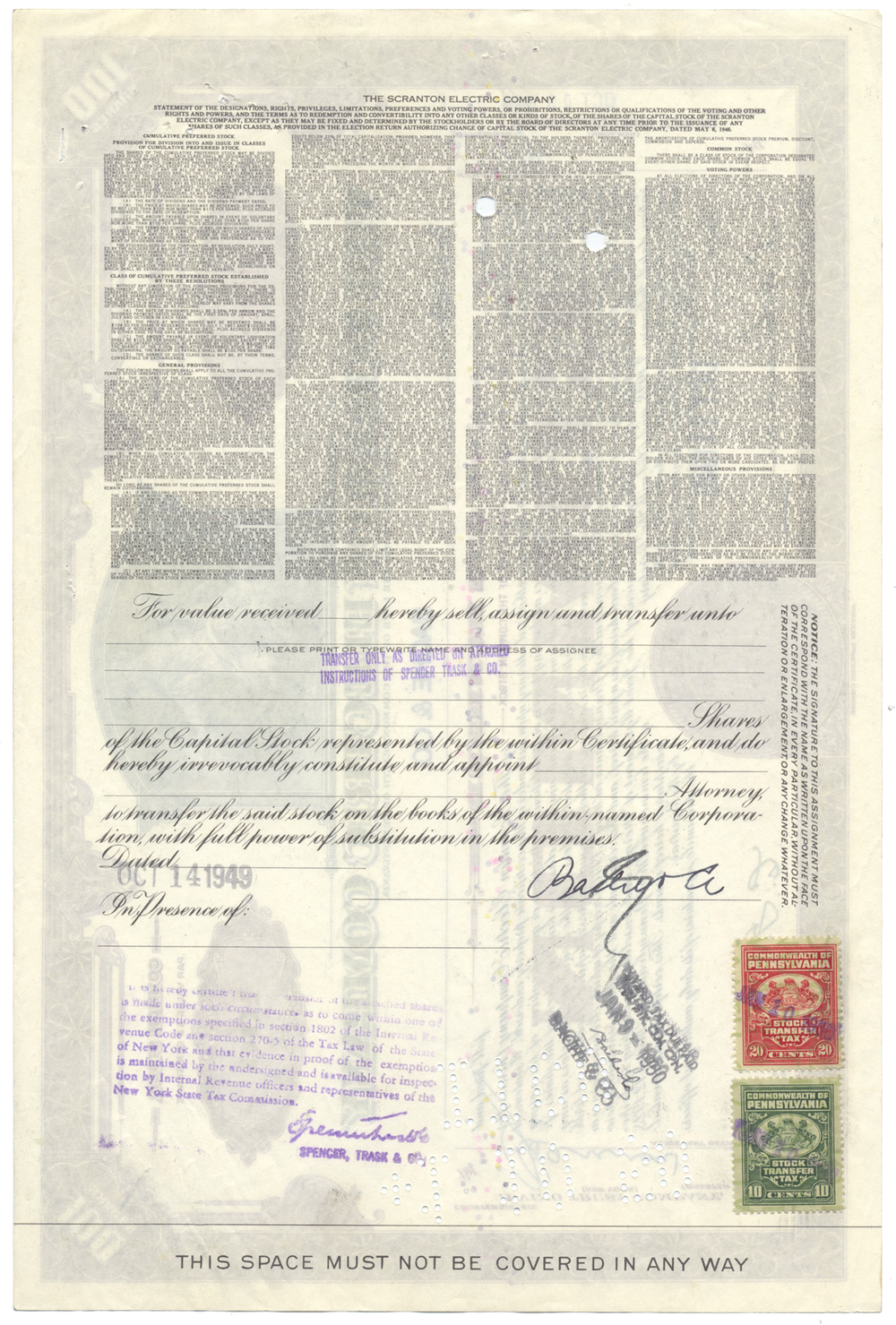 Scranton Electric Company Stock Certificate