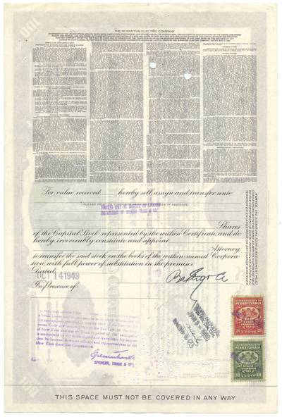 Scranton Electric Company Stock Certificate